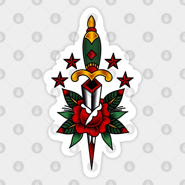 American Traditional Rose and Dagger Sticker by OldSalt